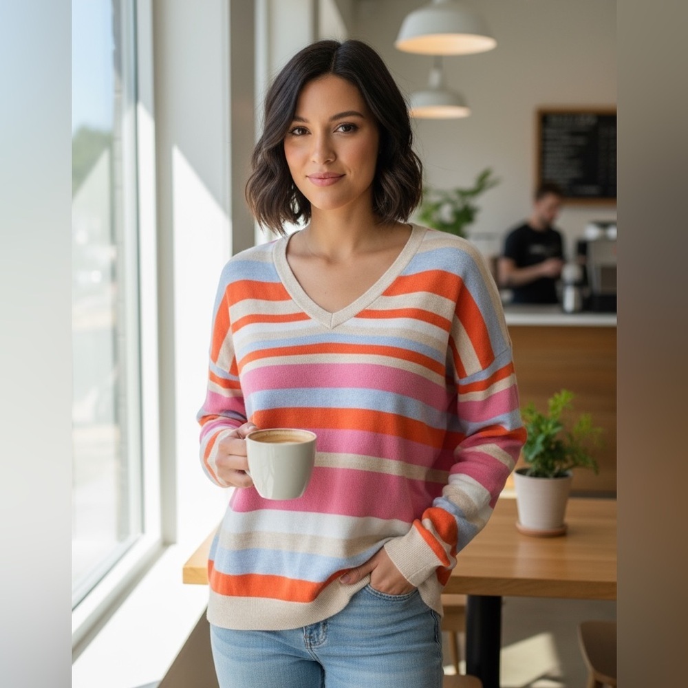 GAP Colorful Striped V-Neck Sweater